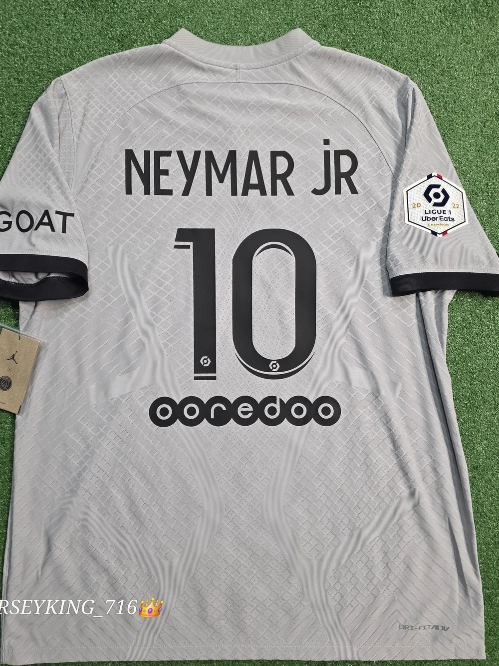 Jordan X PSG Neymar Jr #10 2022/2023 Authentic Away Gray Jersey New Ligue 1 Patc